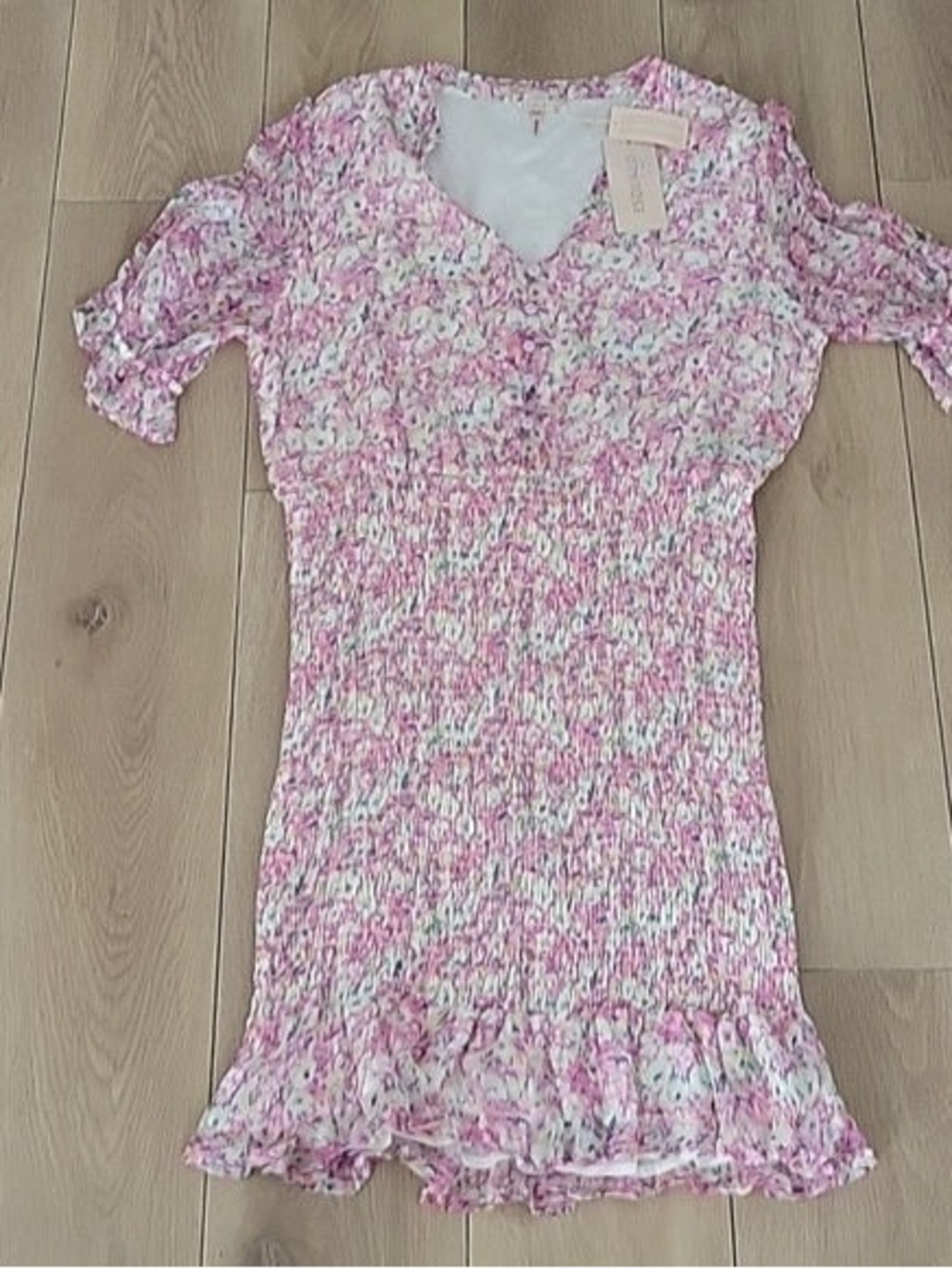 Floral Pink Short Sleeve Smocked Women's Top